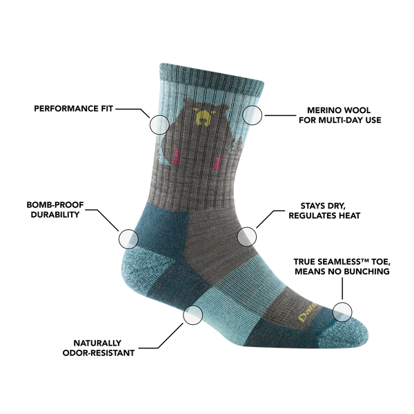Darn Tough Women's Bear Town merino wool hiking micro Crew socks