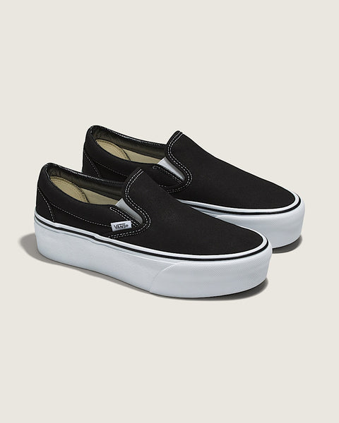 Vans Women's Classic Slip-On Platform shoe, black/ white